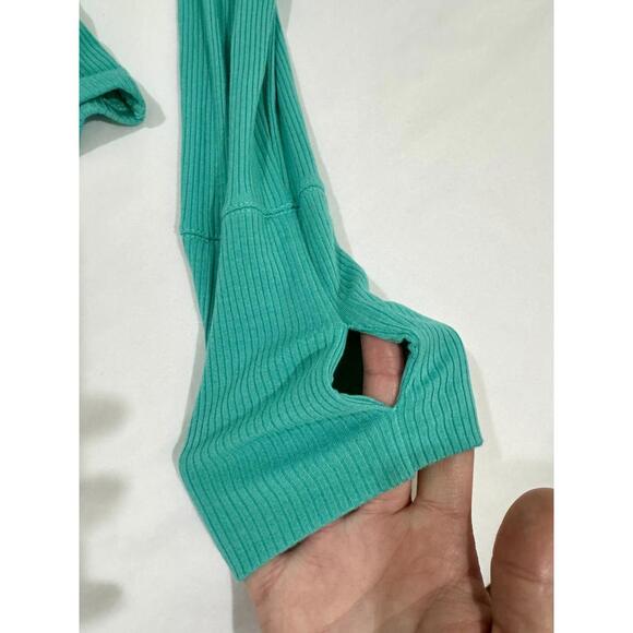 Aerie OFFLINE Teal Thumbs Up Bow Long Sleeve Modal Crop Top- Size Large - Picture 7 of 9